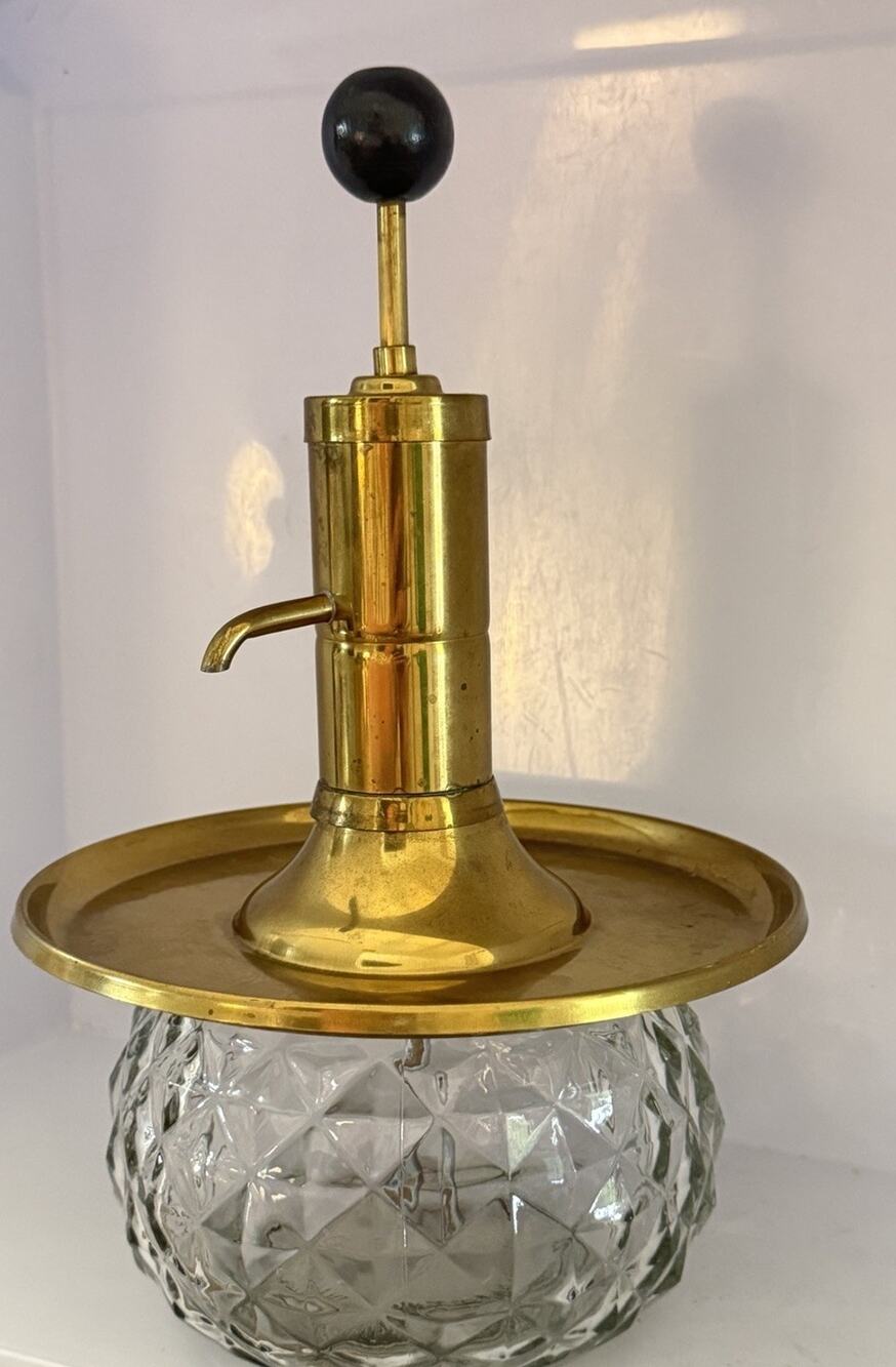 Vintage MCM Sherman Decorative Glass Brass Spirits Liquor Pump Dispenser 12”
